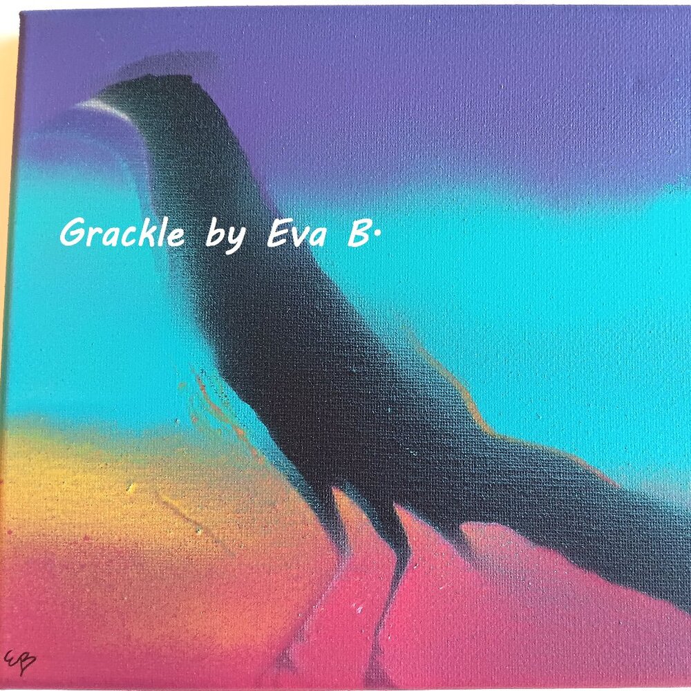 Handmade Painting Of A Great Tailed Grackle Bird Against A Sunset 10x8 Unframed